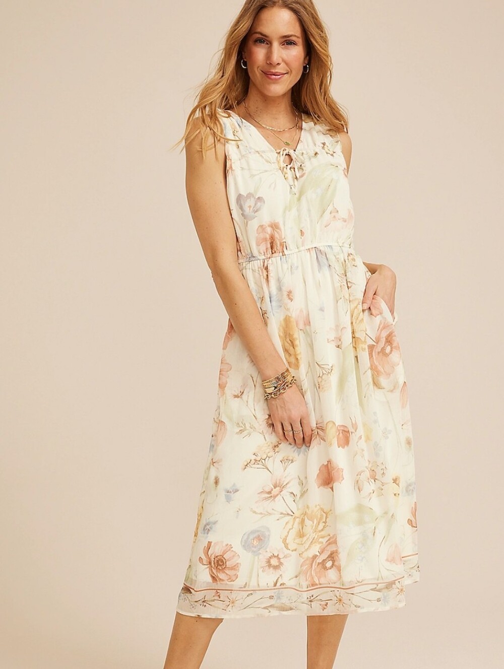 Maurices White Floral Lace-Up Midi Dress